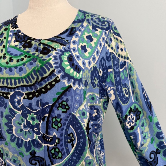 Talbots 3/4 Sleeve Paisley Print Button Down Cardigan Sweater Size L - Picture 3 of 8